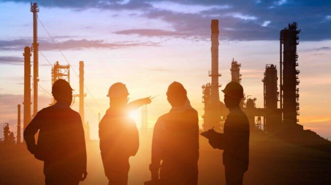 Silhouette,Of,Teams,Engineer,And,Foreman,Working,At,Petrochemical,Oil